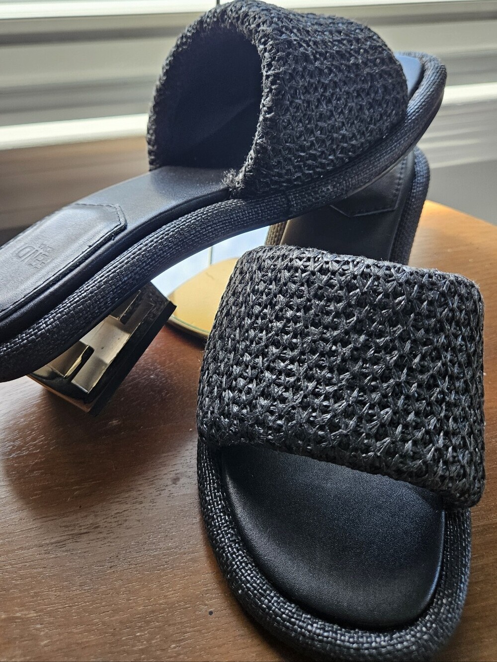 Fendi FF Hardware Raffia Slide Sandals Size 37 Black - Picture 5 of 14